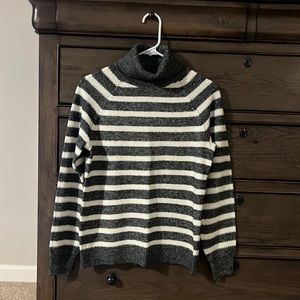 Gray and ivory striped turtleneck sweater